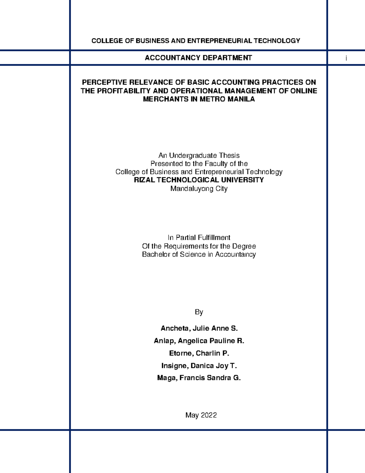 BSA-101 Final Thesis on Accounting Practices and Online Merchants - Studocu