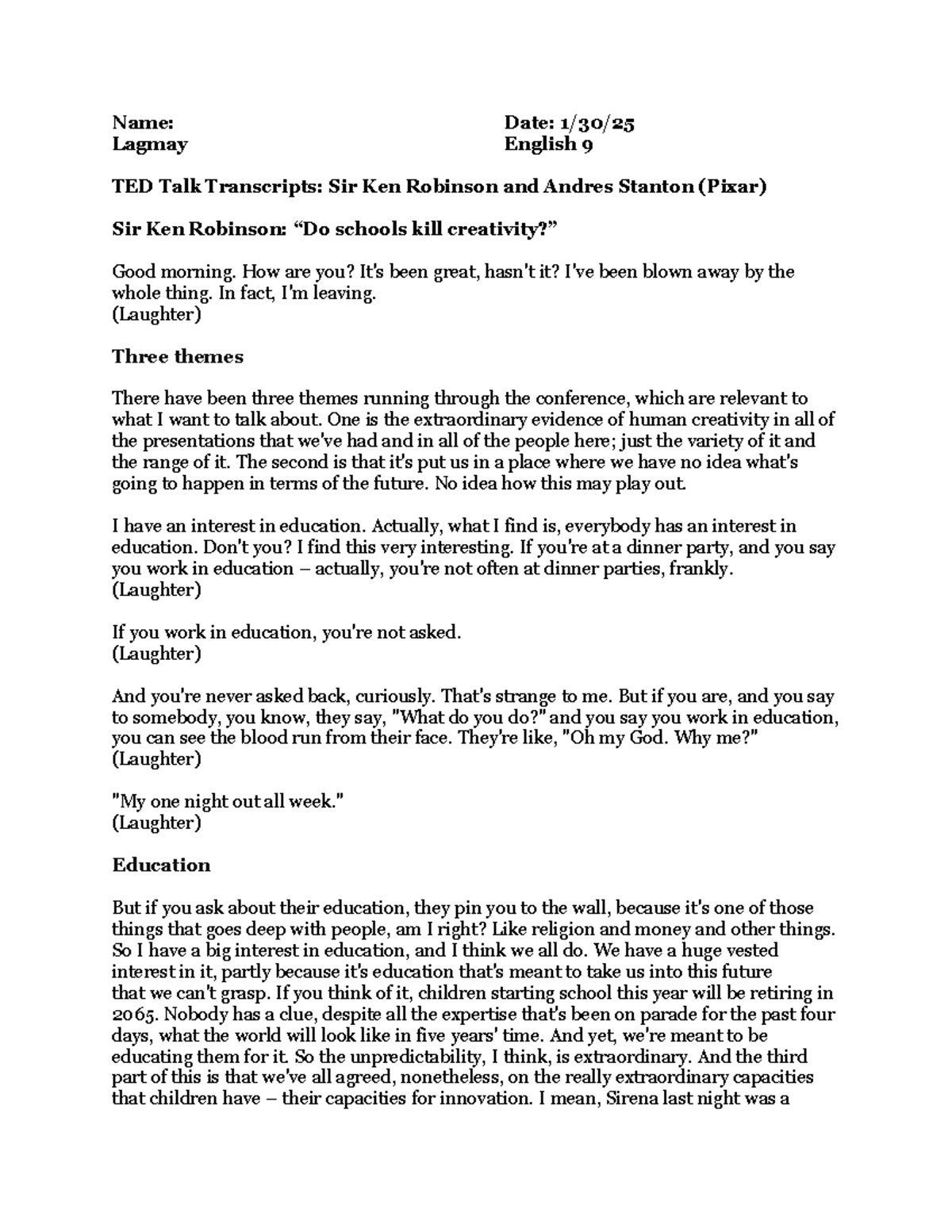 Assignment 6 for English Composition I @ TESC - Elisheva