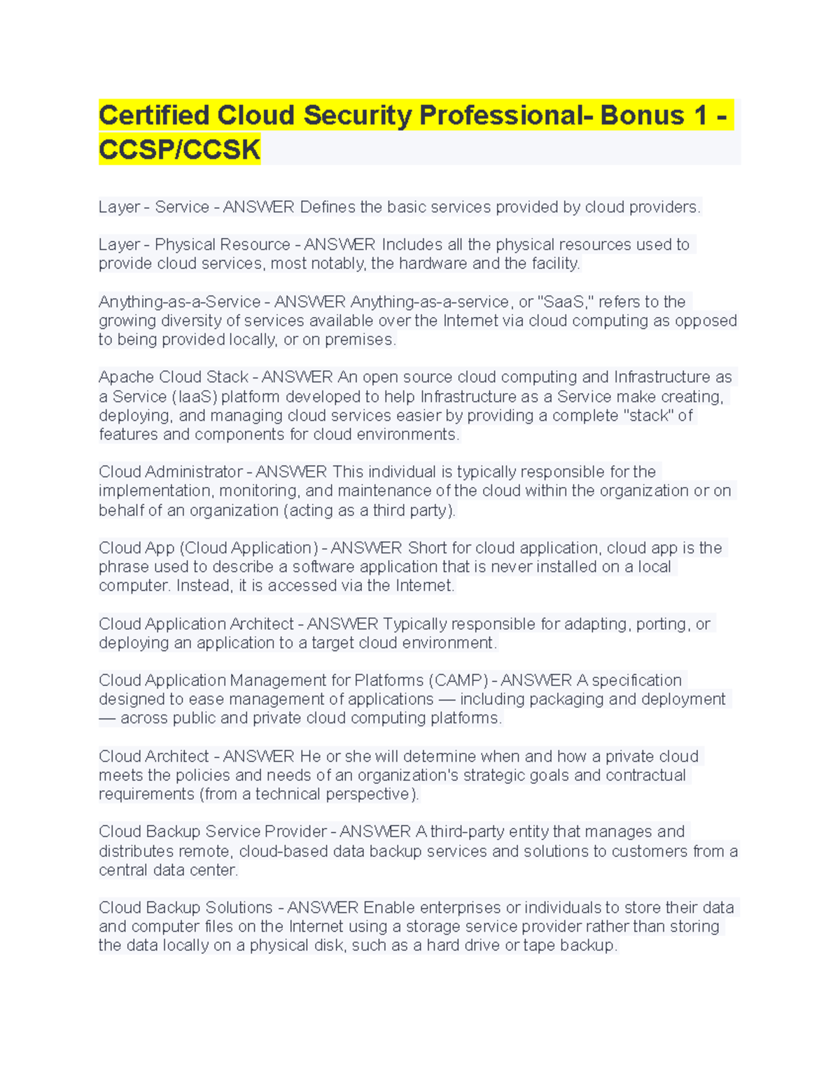 CCSP Certified Cloud Security Professional Study Guide - Studocu