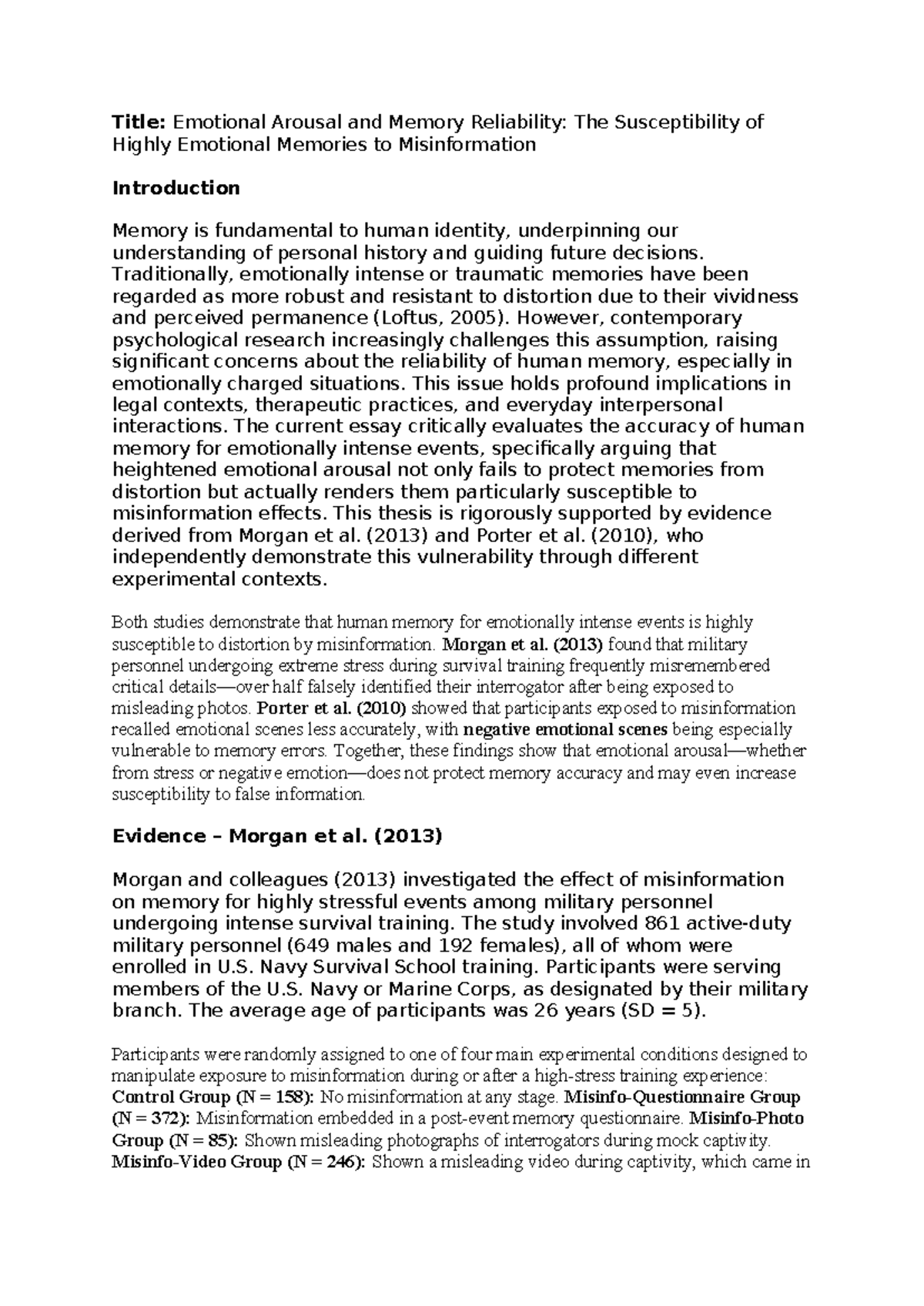 Emotional Arousal & Memory Reliability: Insights from Morgan et al ...