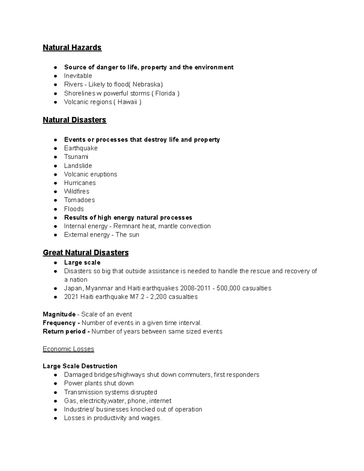 Natural Disasters Fall 2024 Midterm 1 Notes - Natural Hazards Source of ...