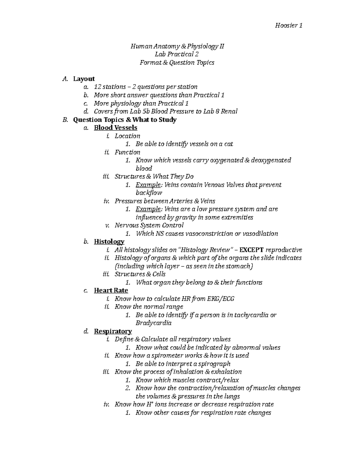 Lab Practical 2 Study Guide - Hoosier 1 Human Anatomy & Physiology II ...