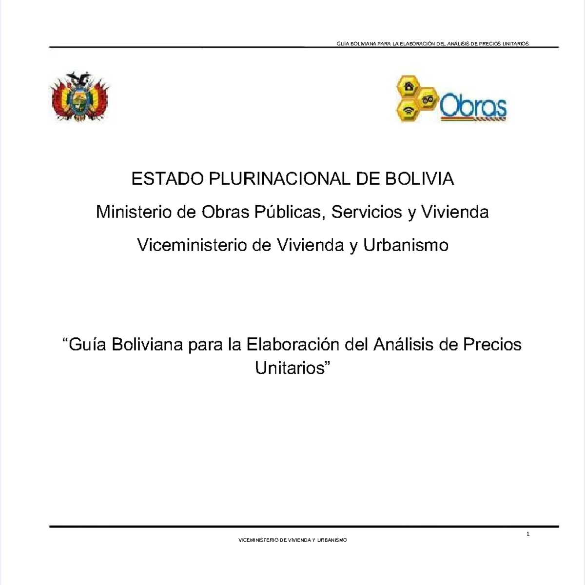 Guía Boliviana de Análisis de Precios Unitarios MOPSV 2018 - Document Preview