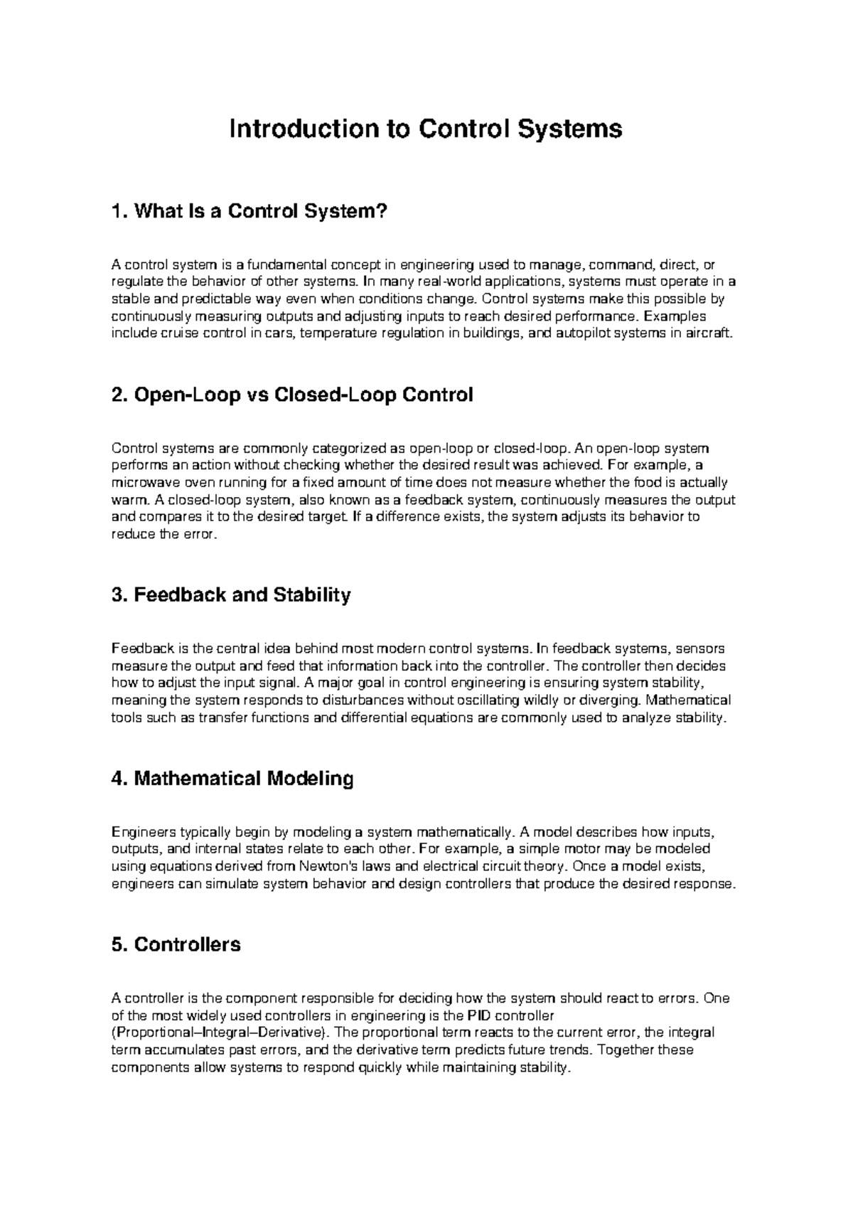 Control Systems 101: Understanding Feedback and Stability - Studocu