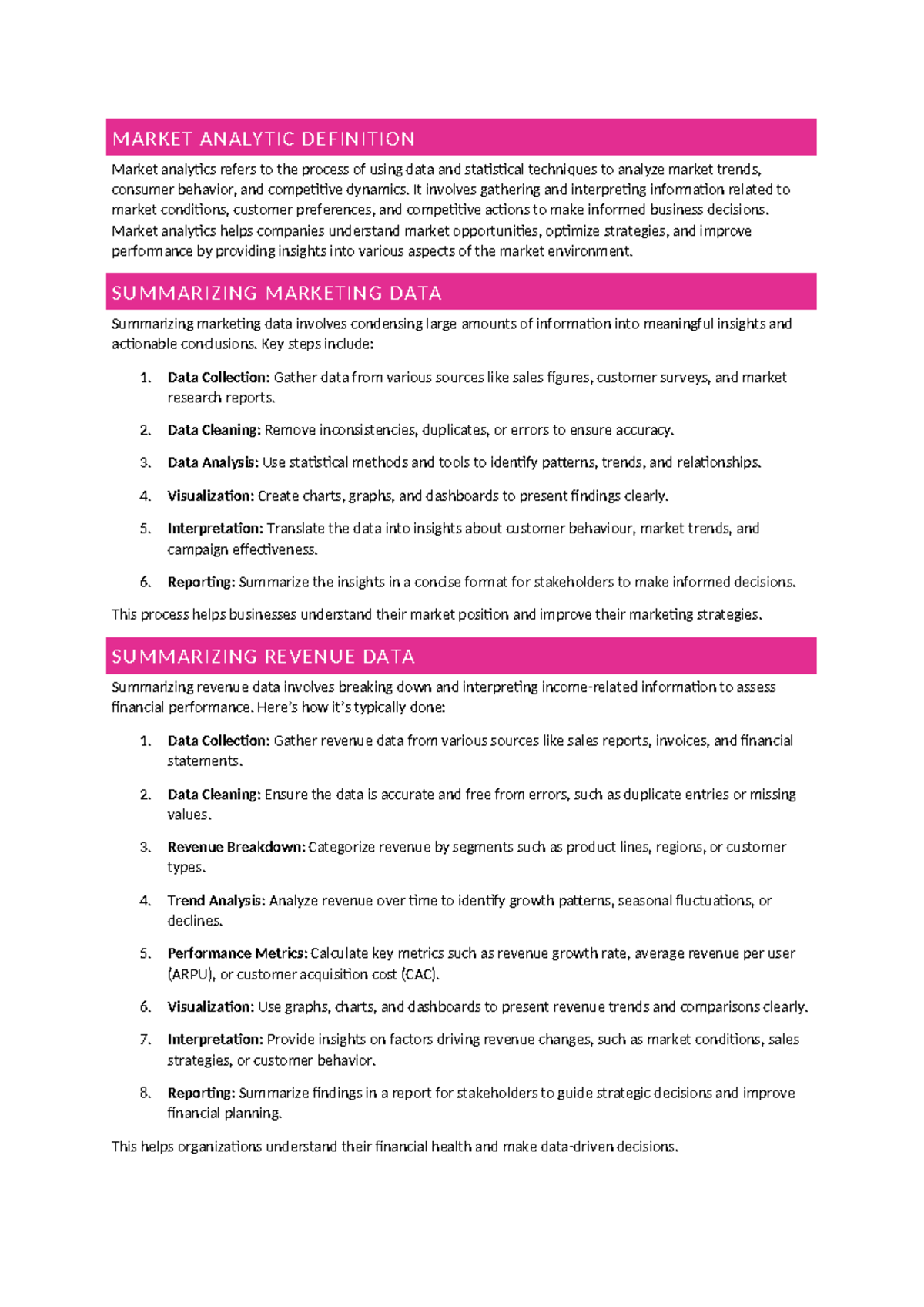 2 UNIT Marketing Analytics: Key Concepts and Data Interpretation ...