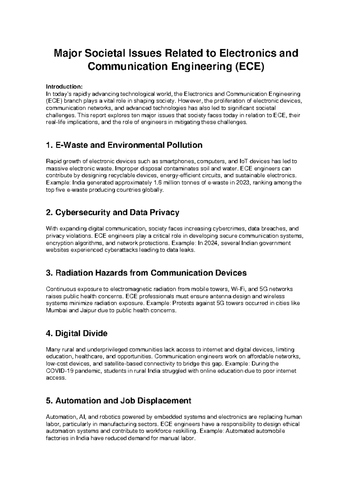 ECE Societal Issues: Challenges and Responsibilities in Engineering ...