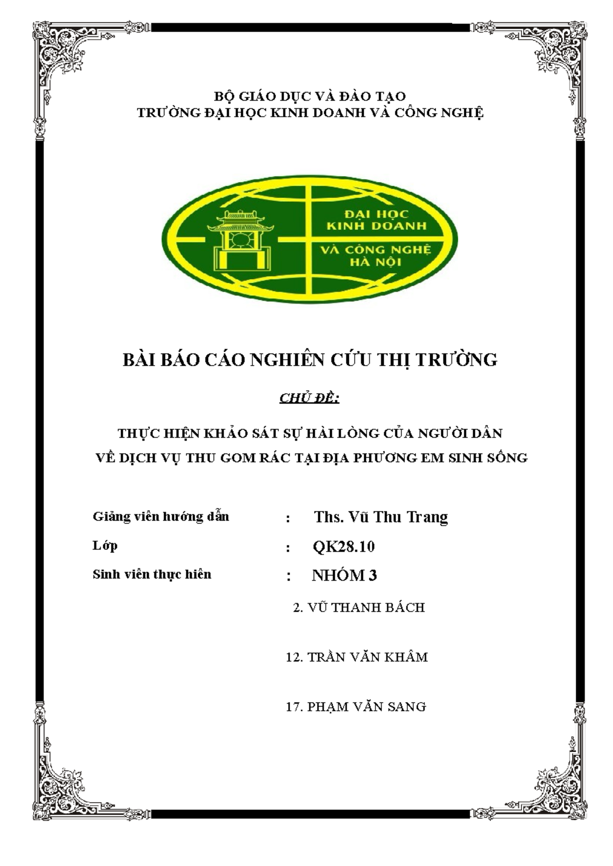 Nghiên Cứu Khảo Sát Sự Hài Lòng Về Dịch Vụ Thu Gom Rác Tại Địa Phương ...