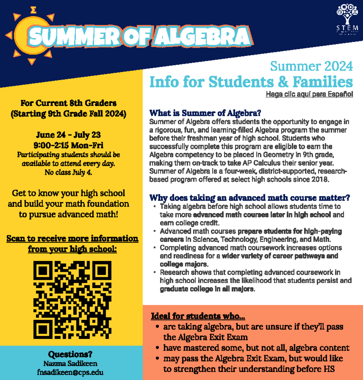 Summer of Algebra Info for Students & Families 2024 - Studocu