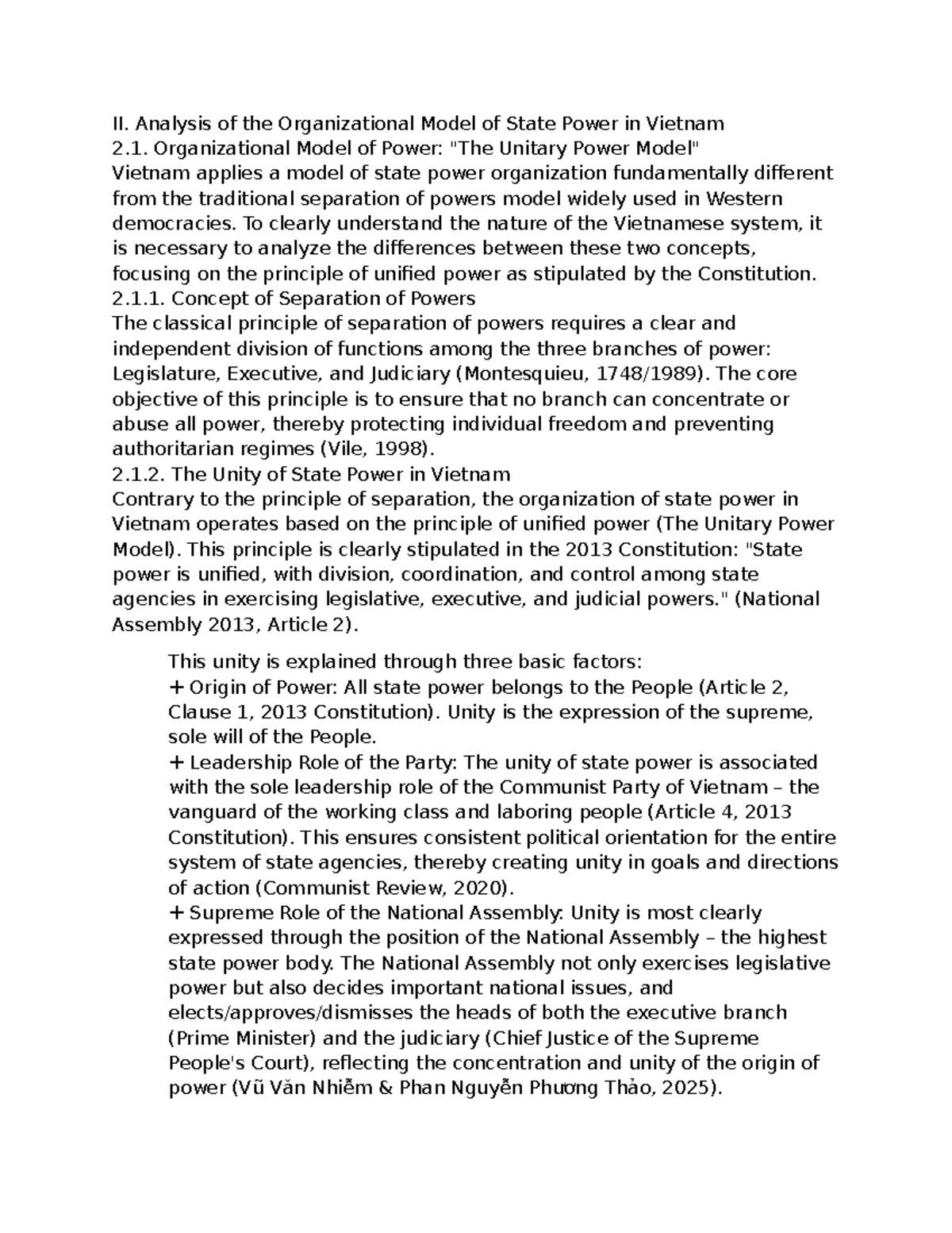Analysis of Vietnam's Unitary Power Model: State Power Dynamics - Studocu
