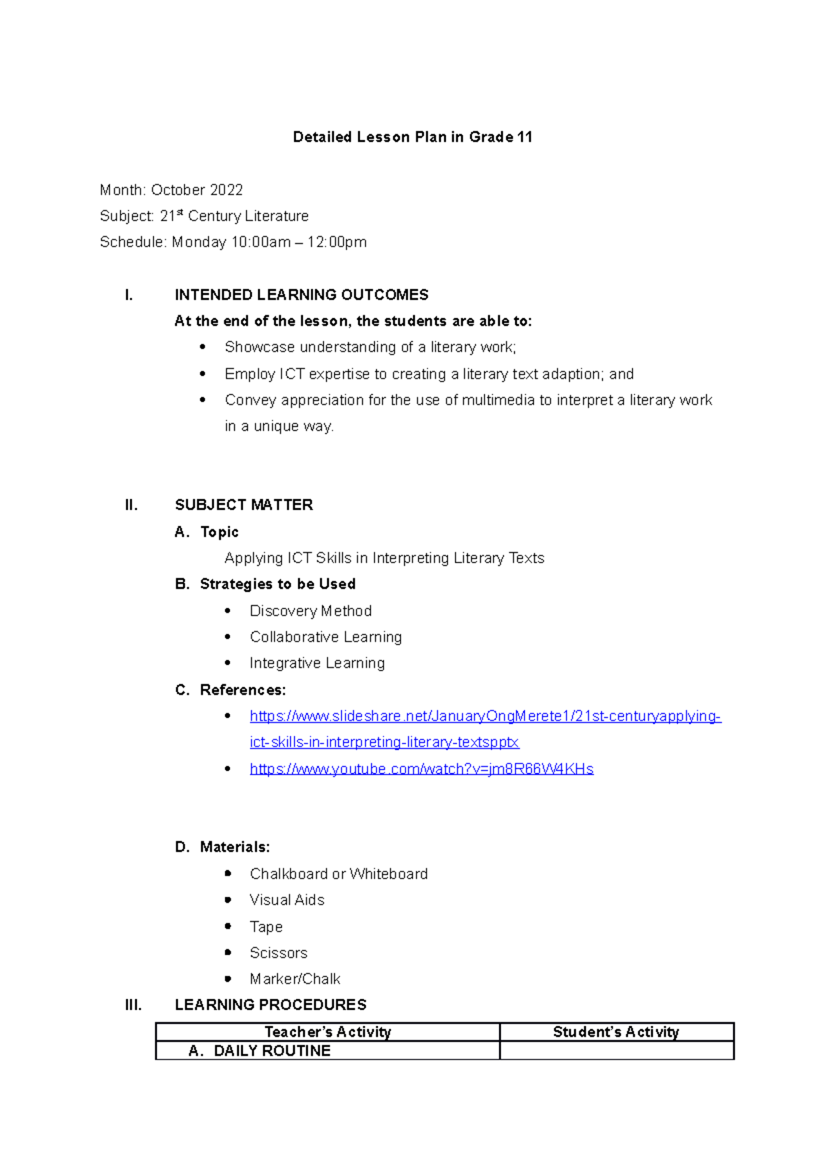 21Cent Lit-L2 Applying-ICT IN Literary TEXT - Detailed Lesson Plan in ...