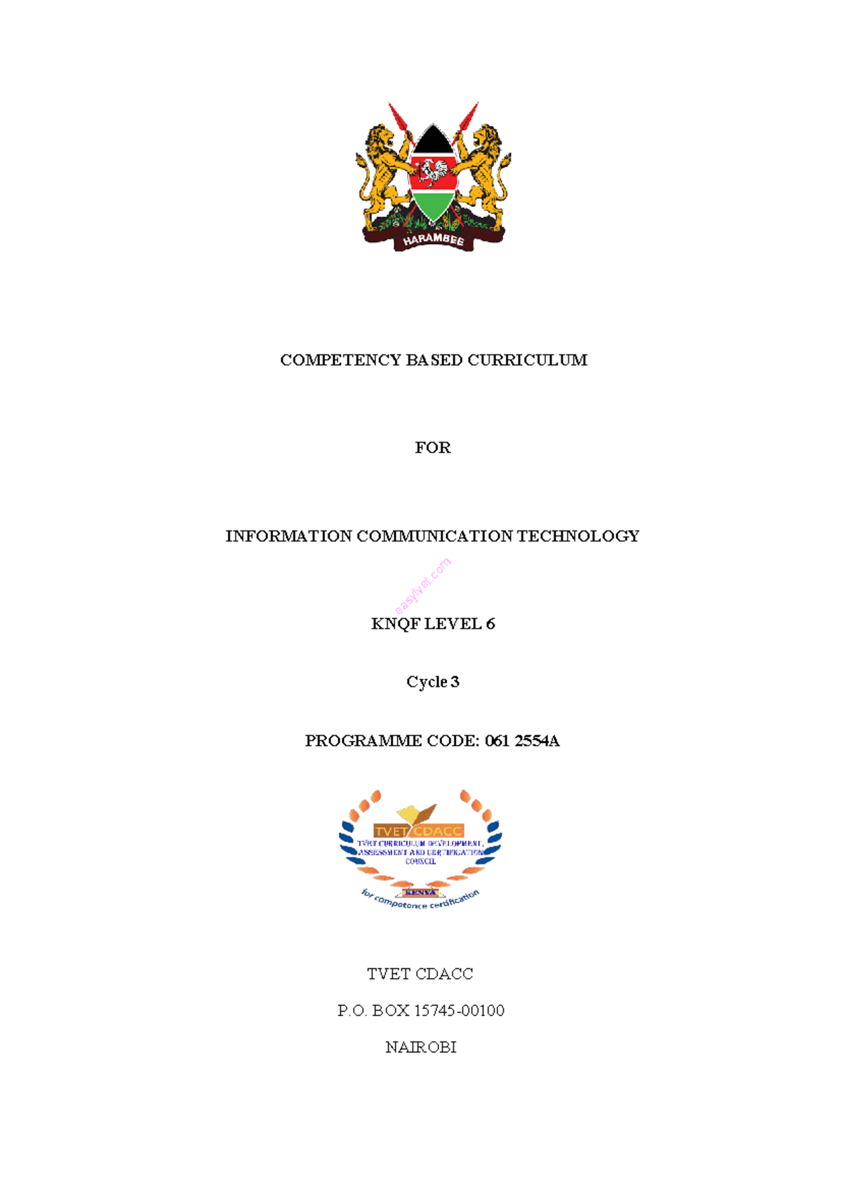 COMPETENCY BASED CURRICULUM FOR ICT Technician Level 6 - Programme Code ...