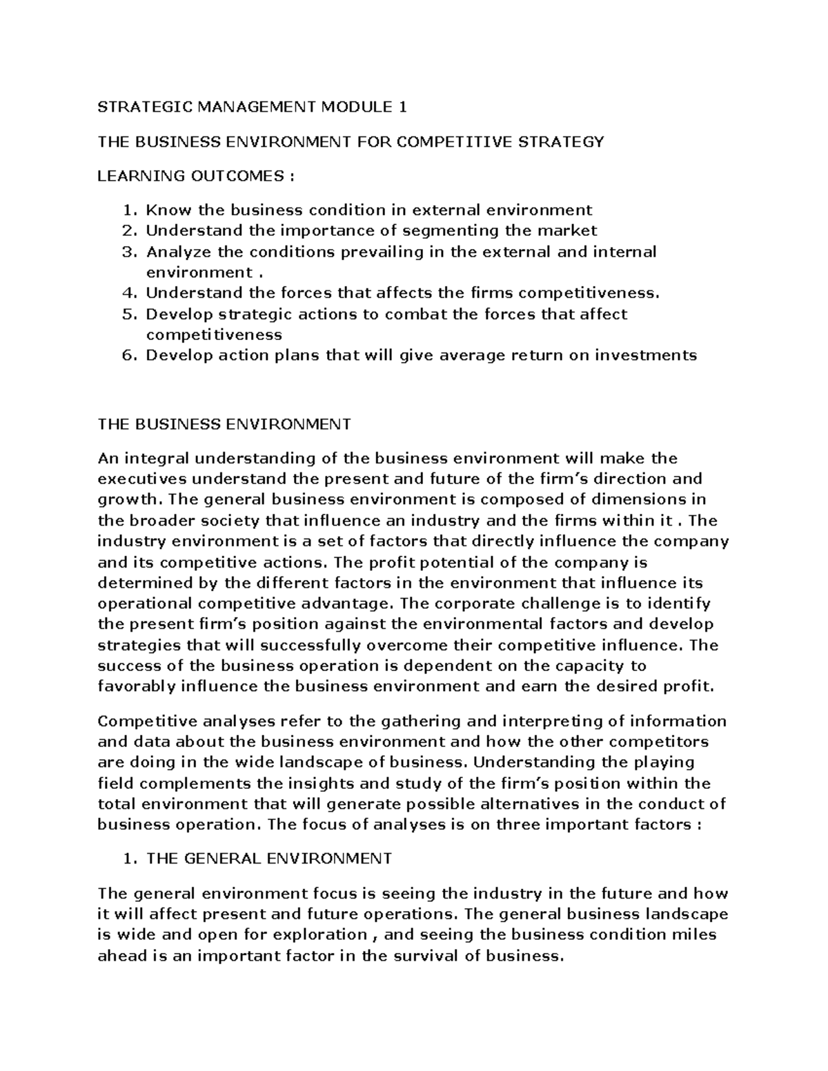 Strategic Management Module 1: Analyzing the Business Environment - Studocu