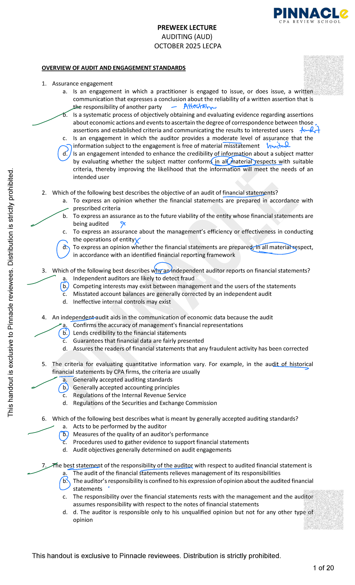 Annotated Pinnacle AUD Preweek Lecture Notes - October 2025 - Studocu
