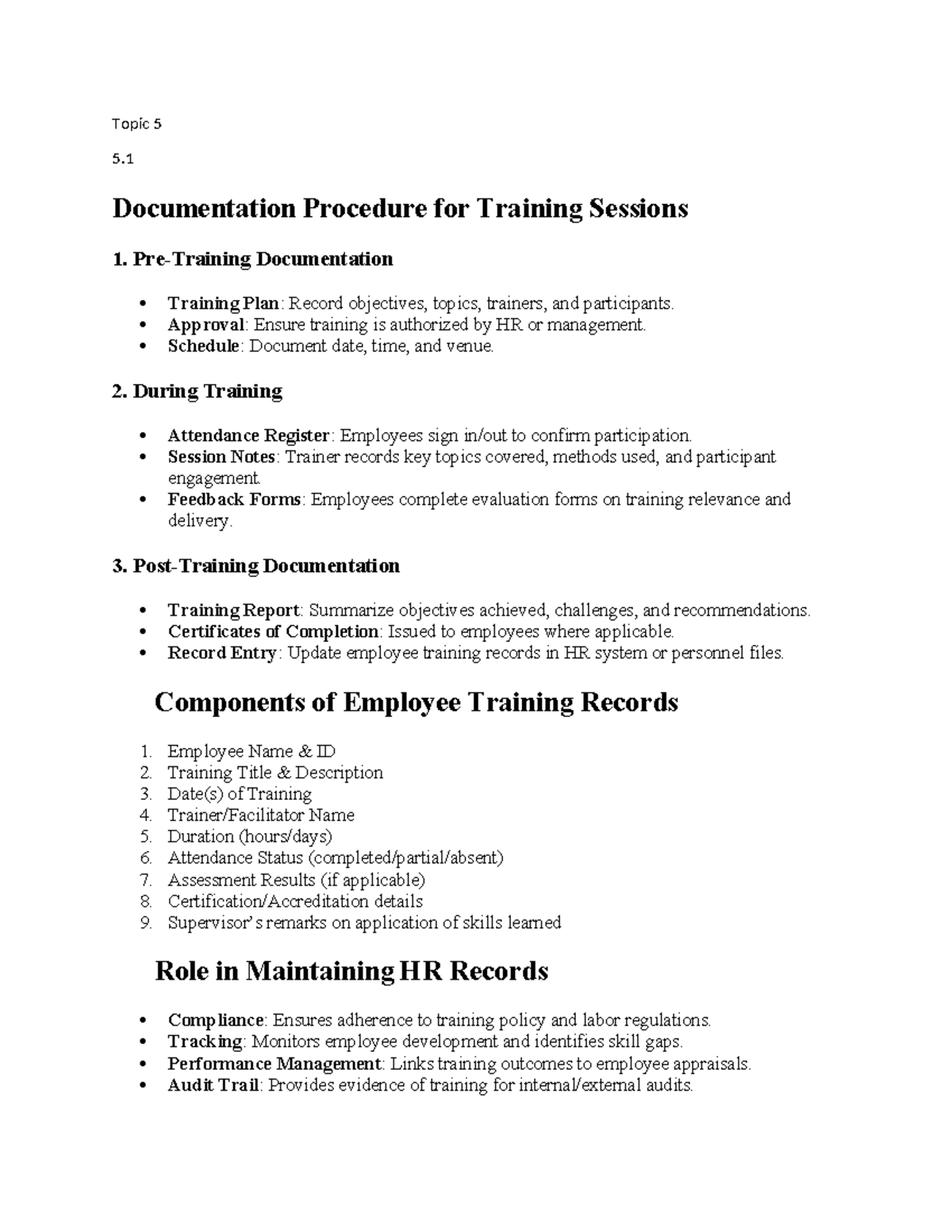 ETD Topic 5: Documentation Procedures for Employee Training Records ...