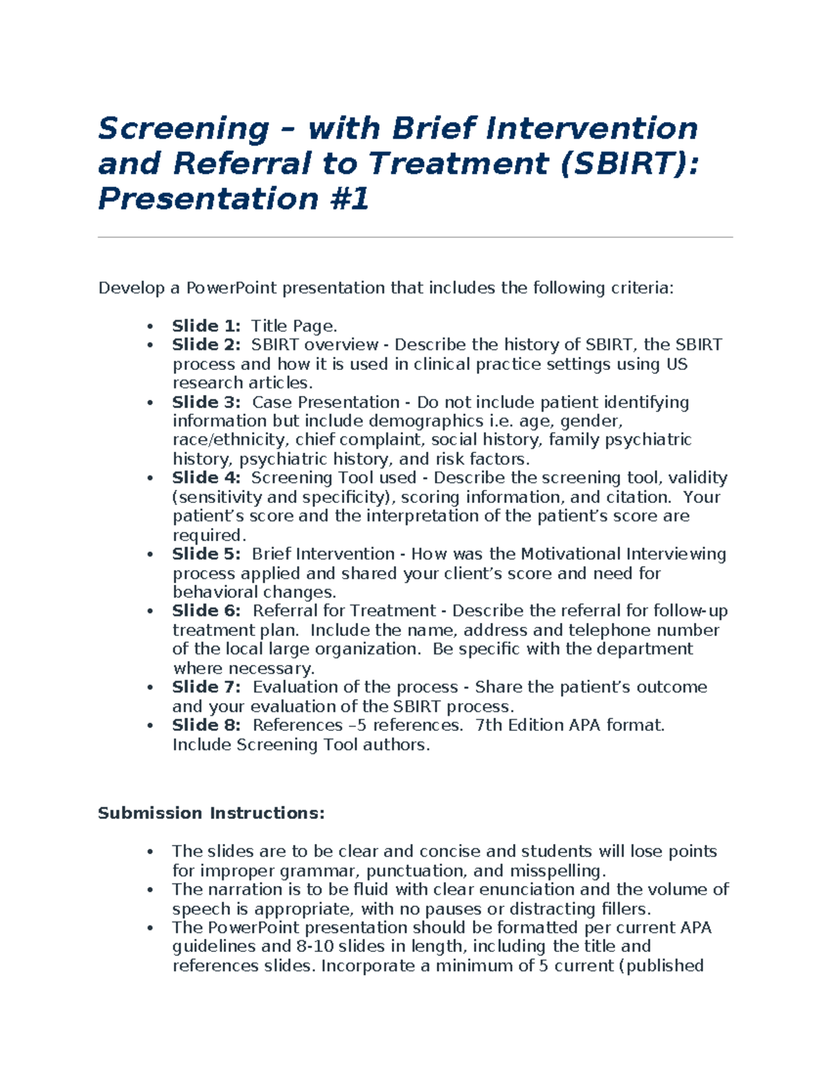 SBIRT: Comprehensive Presentation on Screening and Intervention - Studocu