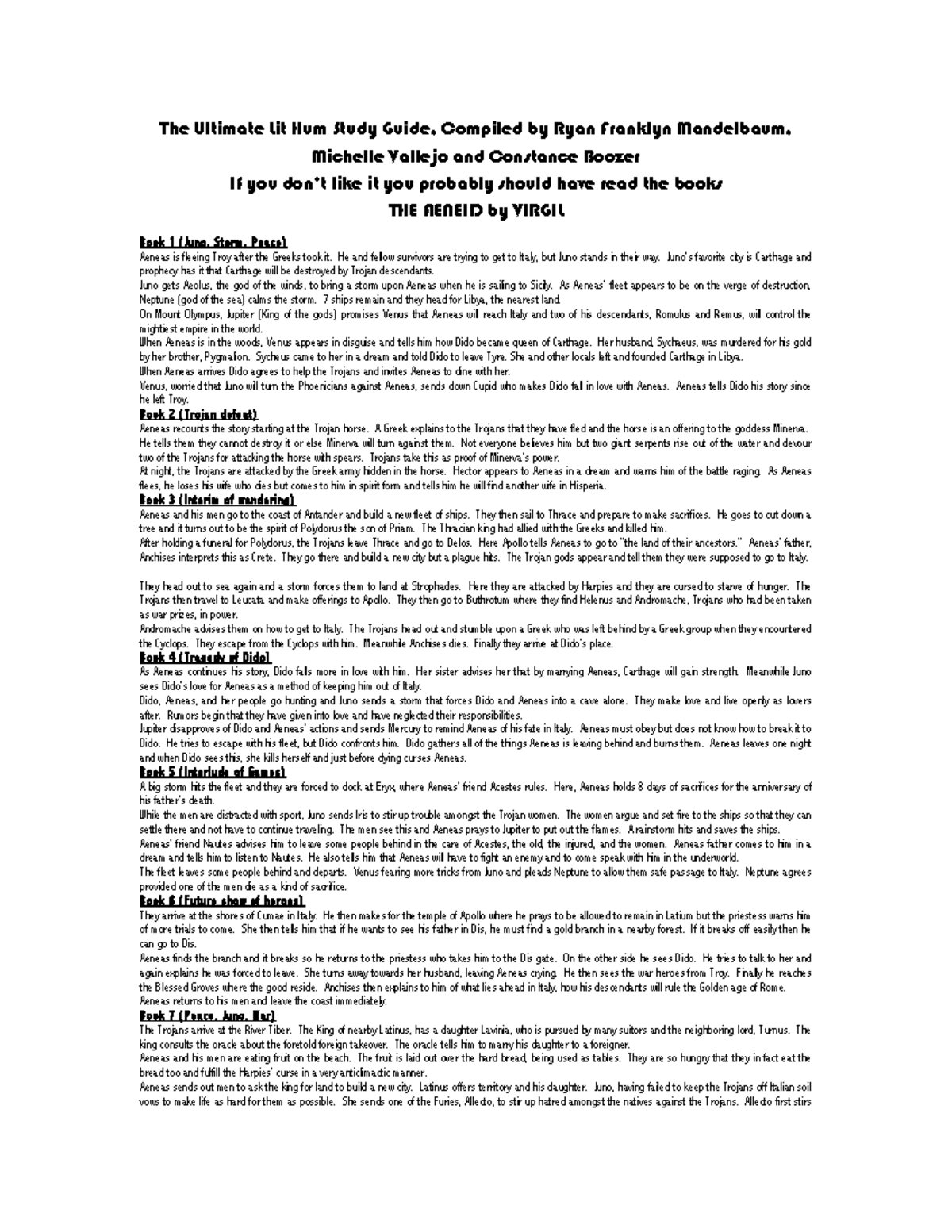 Lit Hum-Second Sem: Comprehensive Study Guide for The Aeneid - Studocu