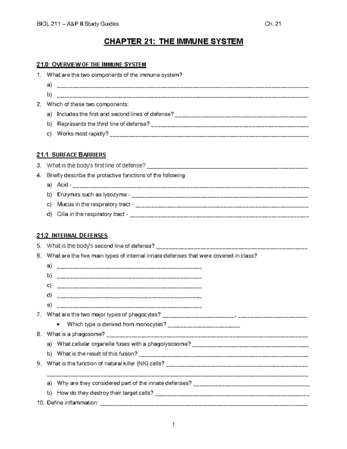 BIOL 211 - A&P II Study Guide: Chapter 21 - The Immune System ...