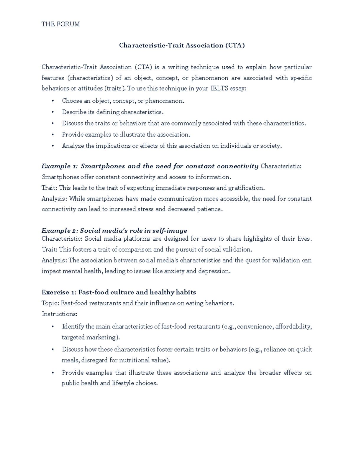 CTA - Writing Technique: Association of Characteristics and Traits ...