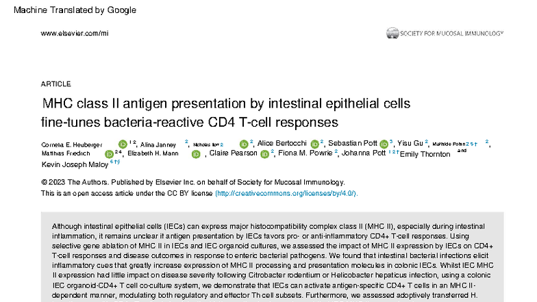 MHC Class II Antigen Presentation in Intestinal Epithelial Cells ...