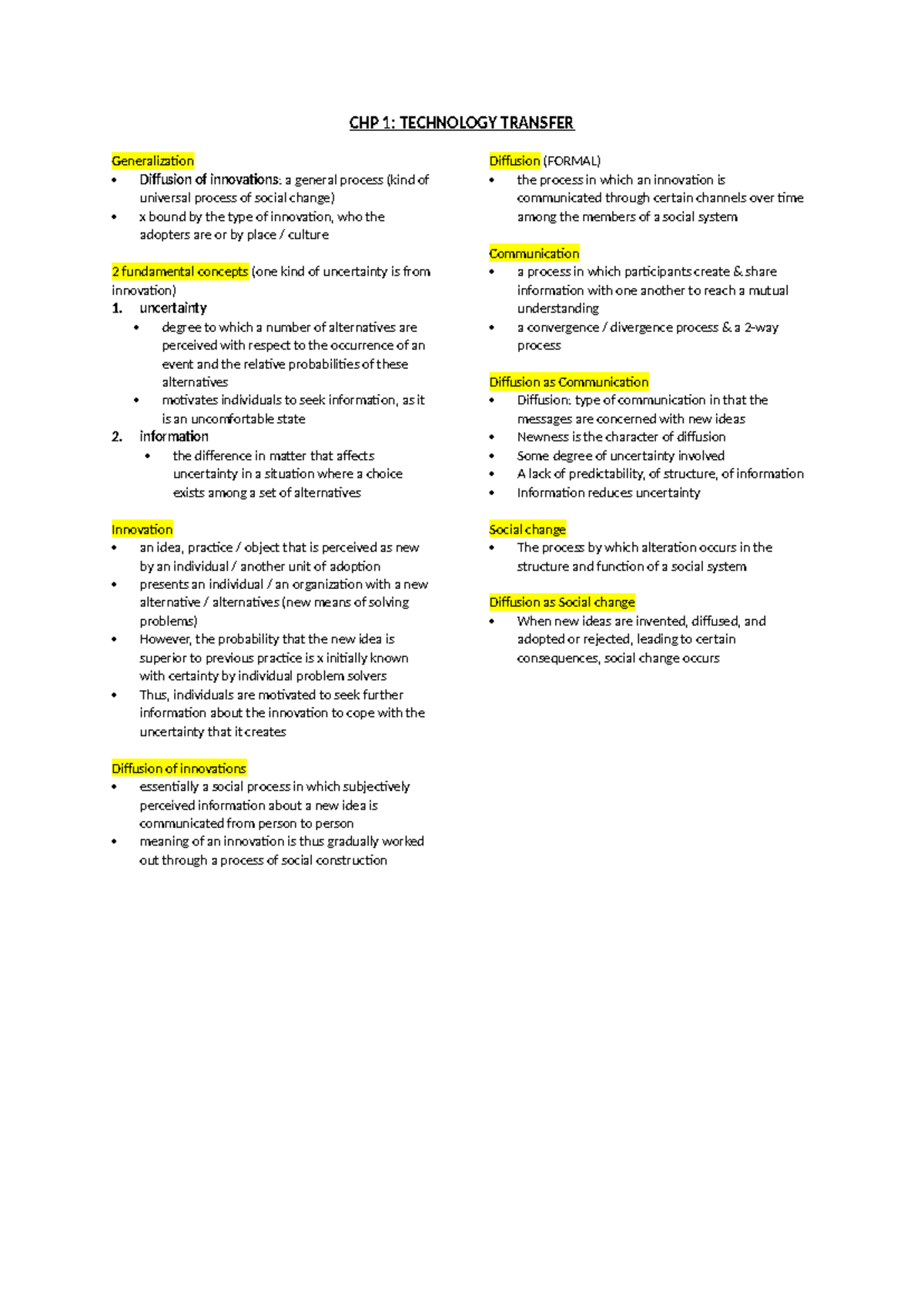 TTT 101: Technology Transfer Notes on Diffusion of Innovations - Studocu
