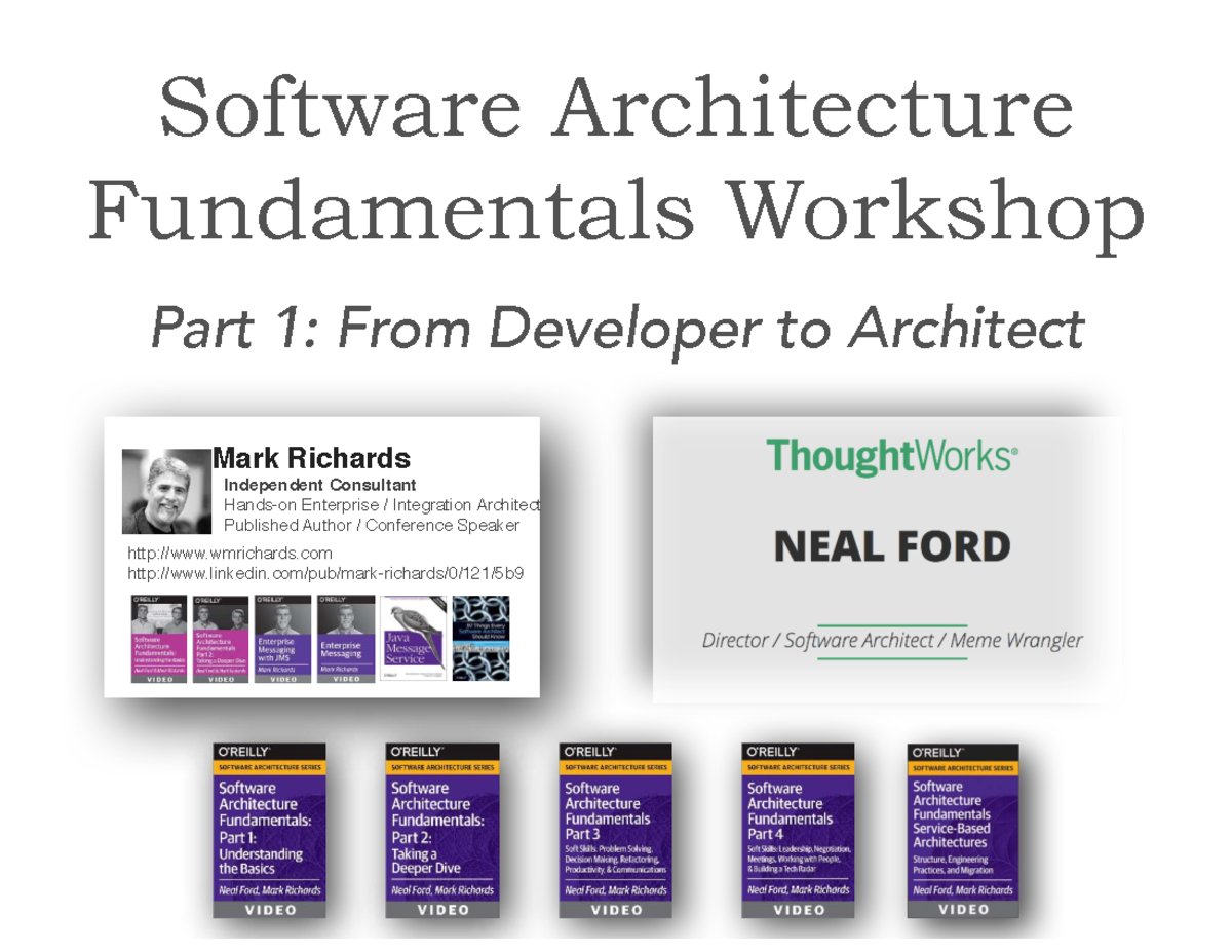 Software Architecture Fundamentals Workshop Pt1: Developer to Architect ...