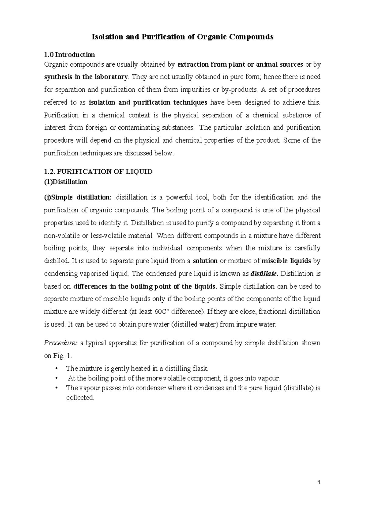CHM 102: Techniques for Isolation and Purification of Organic Compounds ...