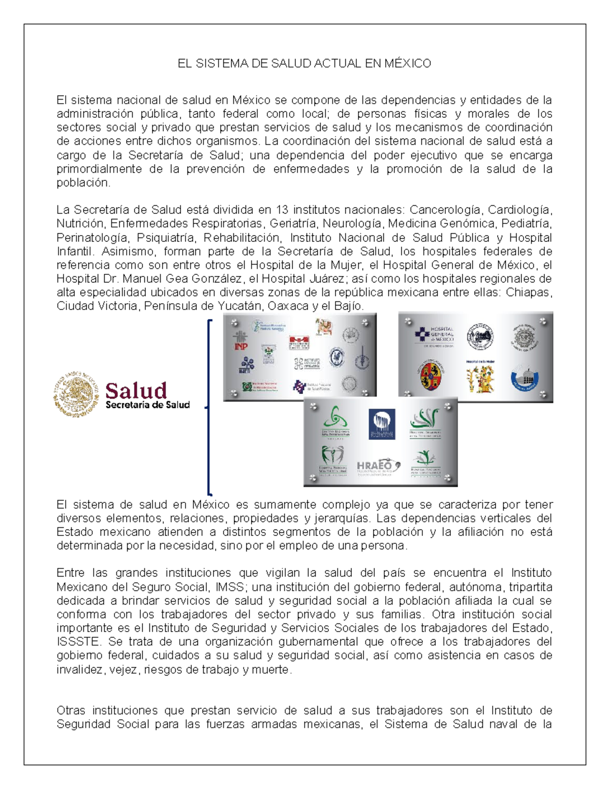 EL SISTEMA DE SALUD EN MÉXICO: ESTRUCTURA Y DESAFÍOS ACTUALES - Studocu