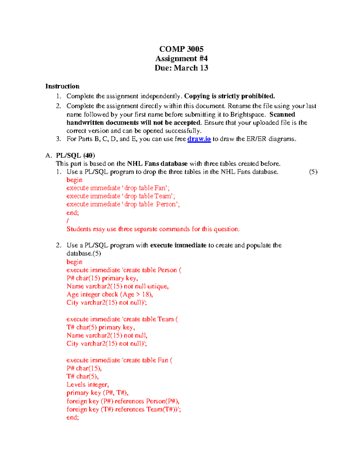 COMP 3005 Assignment instructions and EER diagram solutions - Studocu