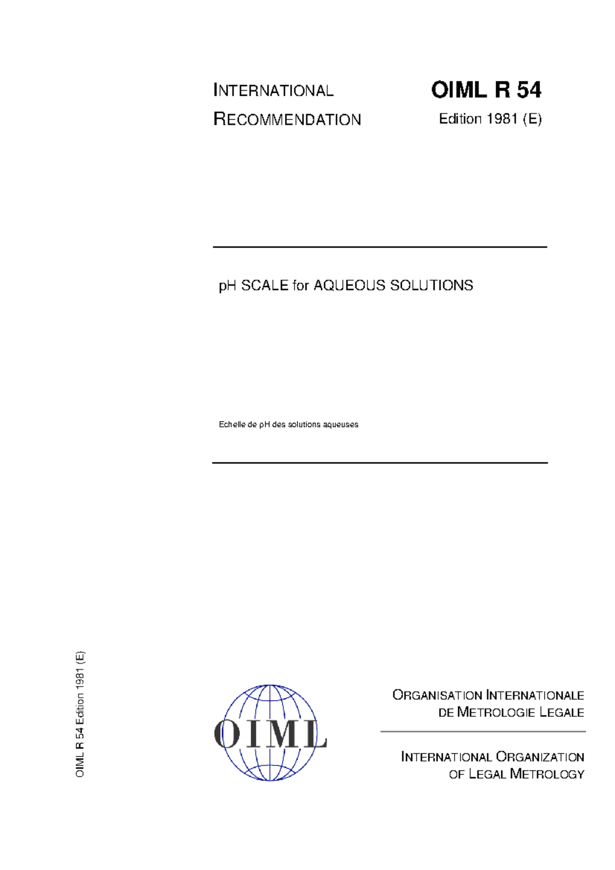 OIML R 54: 1981 (E) pH Scale for Aqueous Solutions Study Guide - Studocu