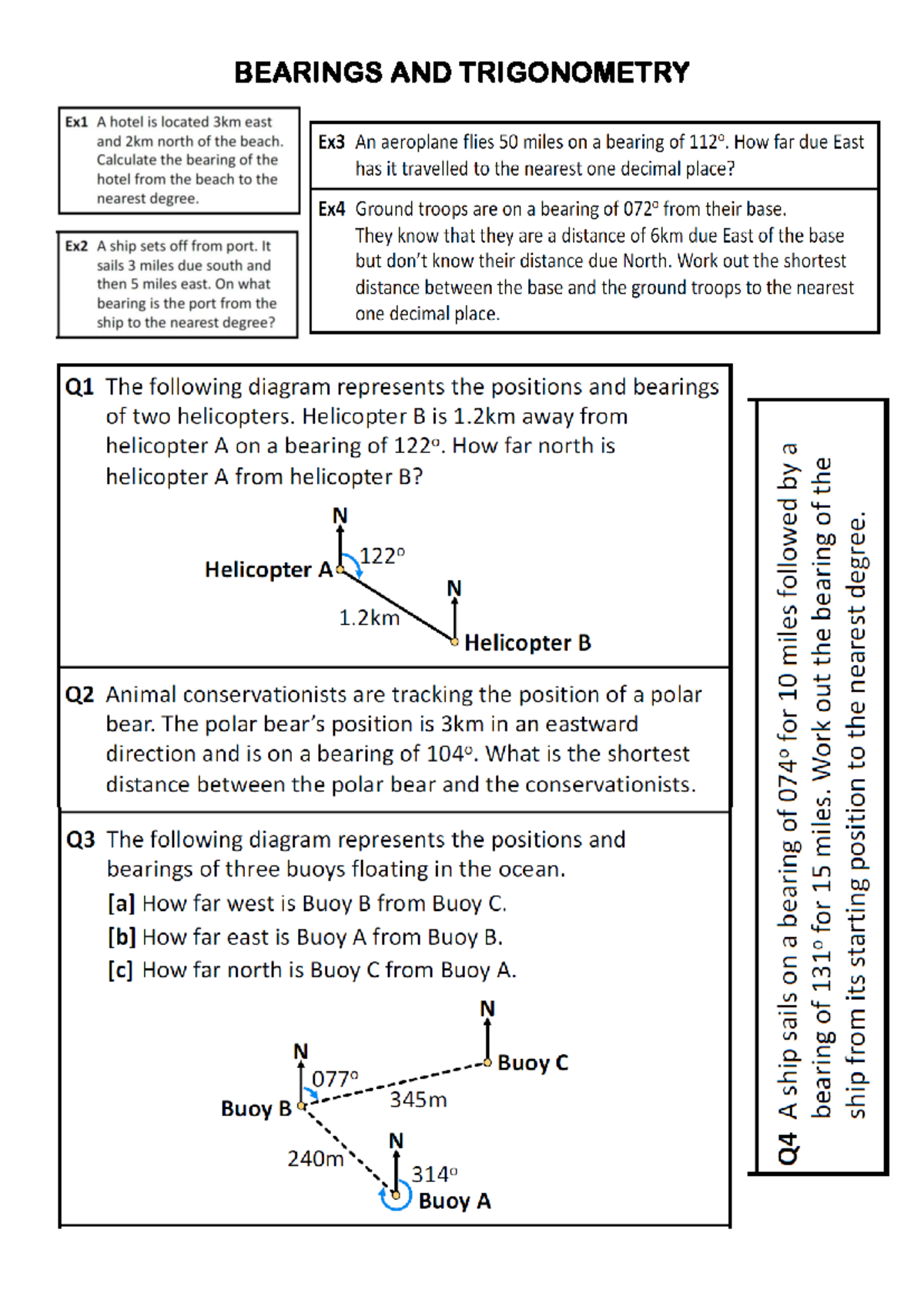 BEARINGS AND TRIGONOMETRY Exercises for Practice - Studocu