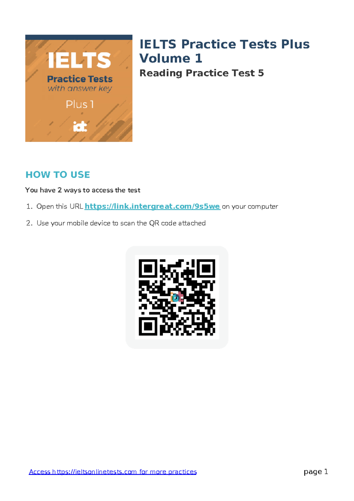 IELTS Practice Tests Plus 1: Reading Test 5 Guide - Studocu
