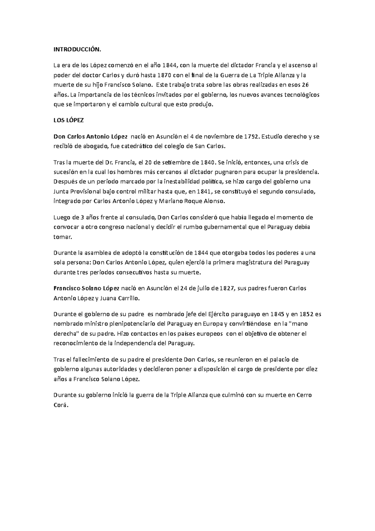 Historia de los López: Carlos y Francisco en Paraguay (1844-1870) - Studocu