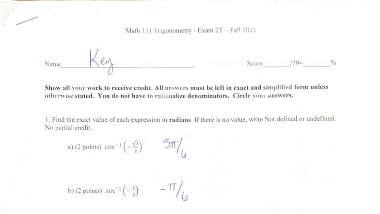 Math 131 Trigonometry Exam 2T Fall 2025 Answer Key and Solutions - Studocu