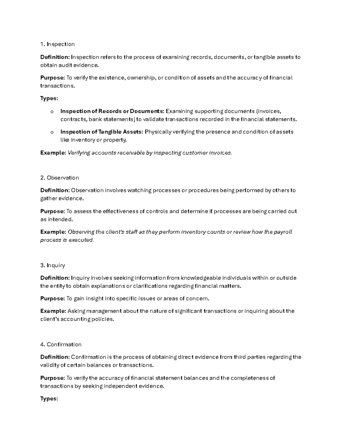 Specific audit procedures - 1. Inspection Definition: Inspection refers ...