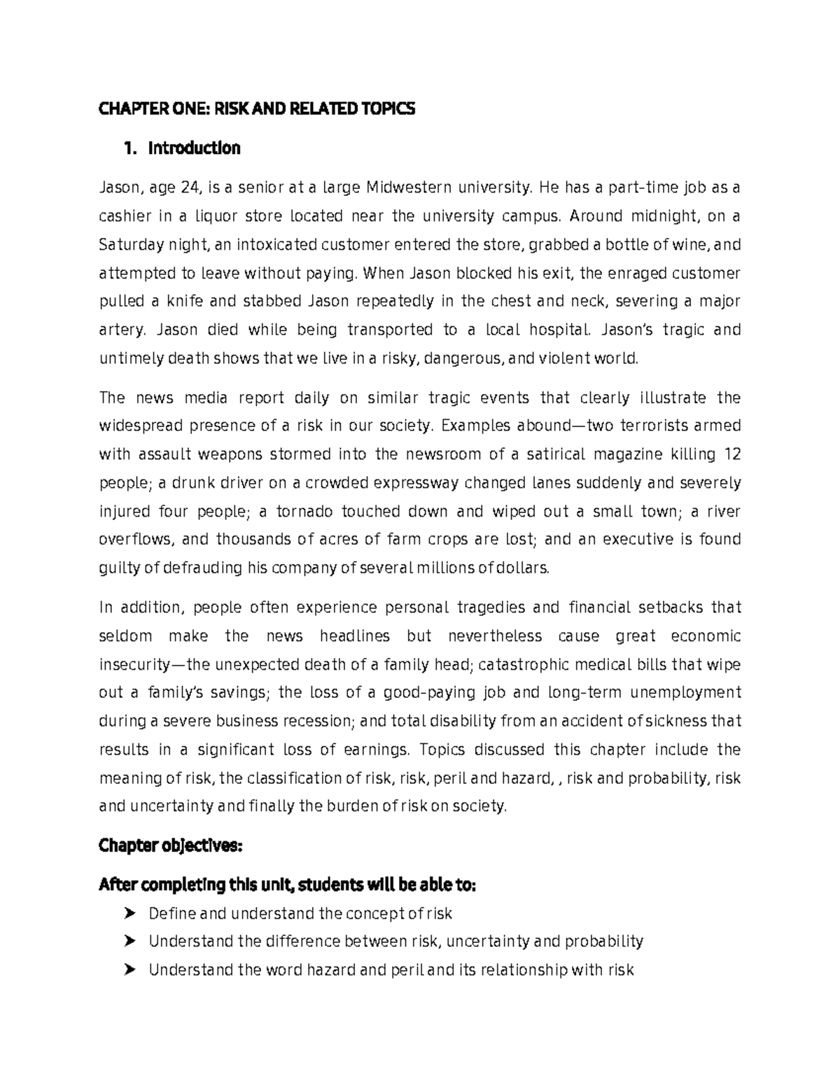 RISK Management & Insurance: Chapter 1 & 2 Overview - Studocu