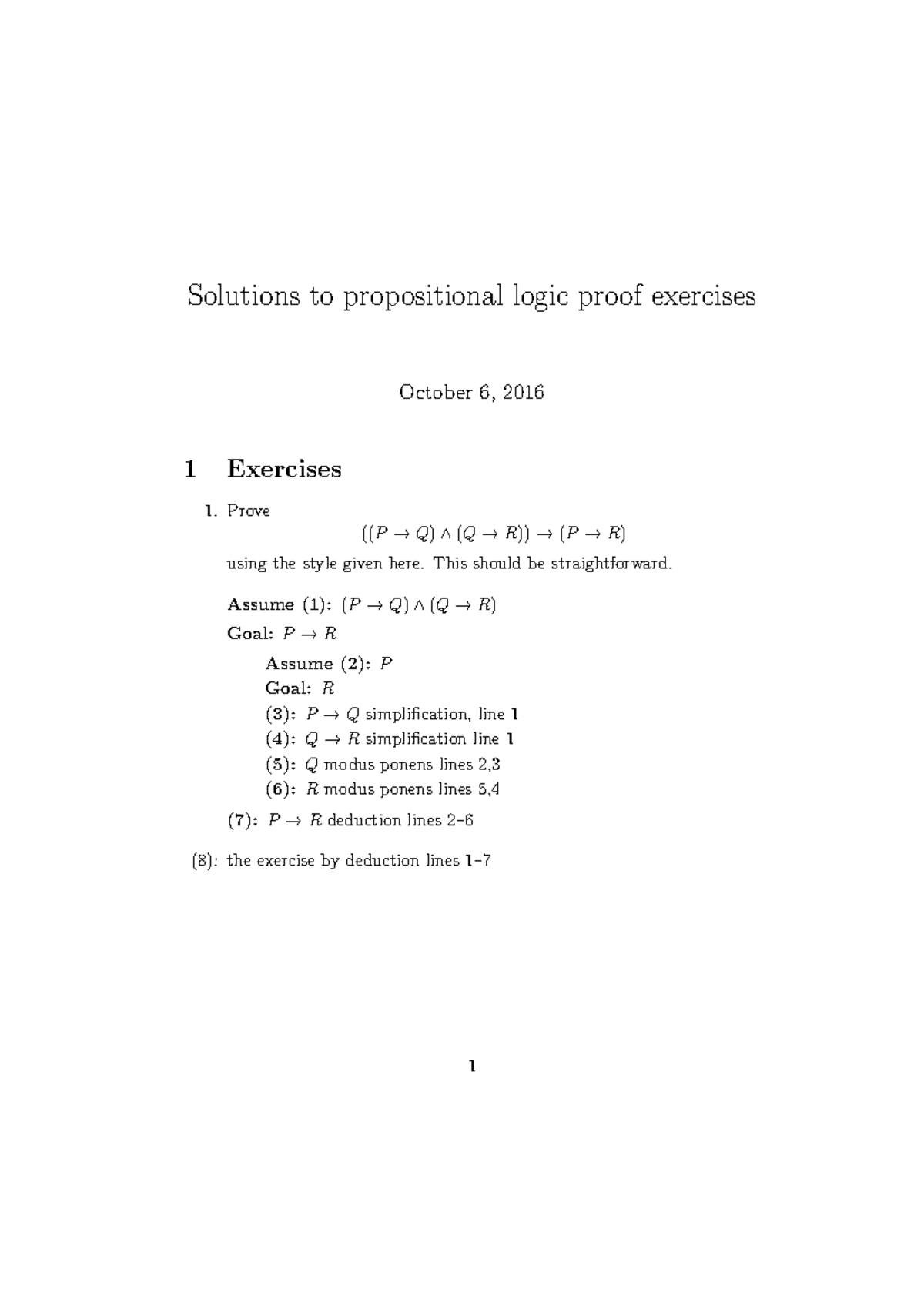 Propositional Logic Proof Solutions: Practice Exercises (Oct 2016 ...