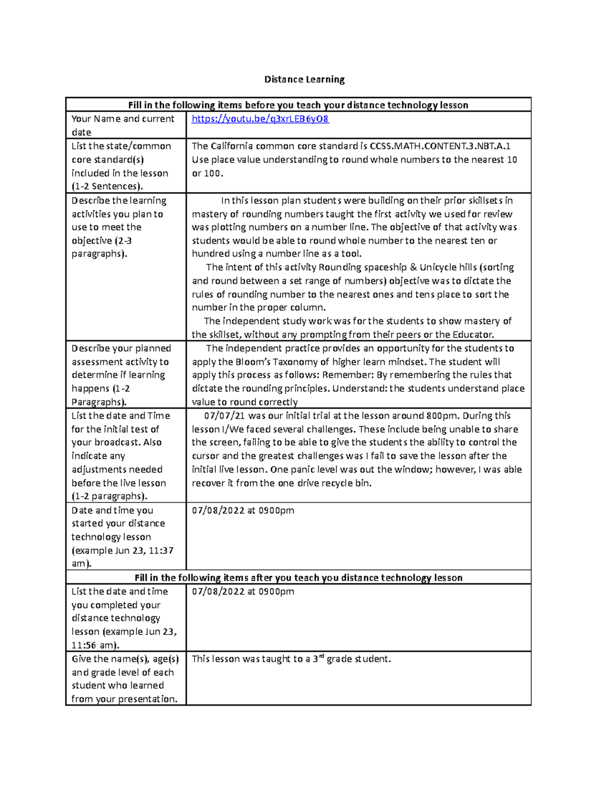 Distance Learning Lesson Plan for 3rd Grade Math (CCSS.MATH.3.NBT.A ...