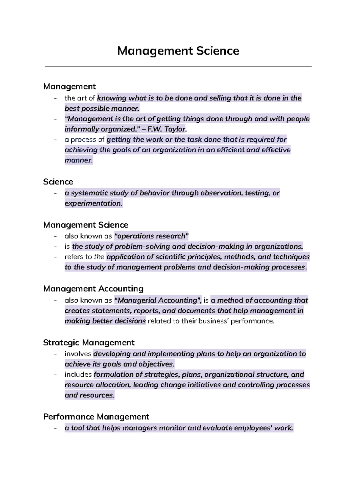 Management Science (2nd Sem) Comprehensive Study Notes - Studocu