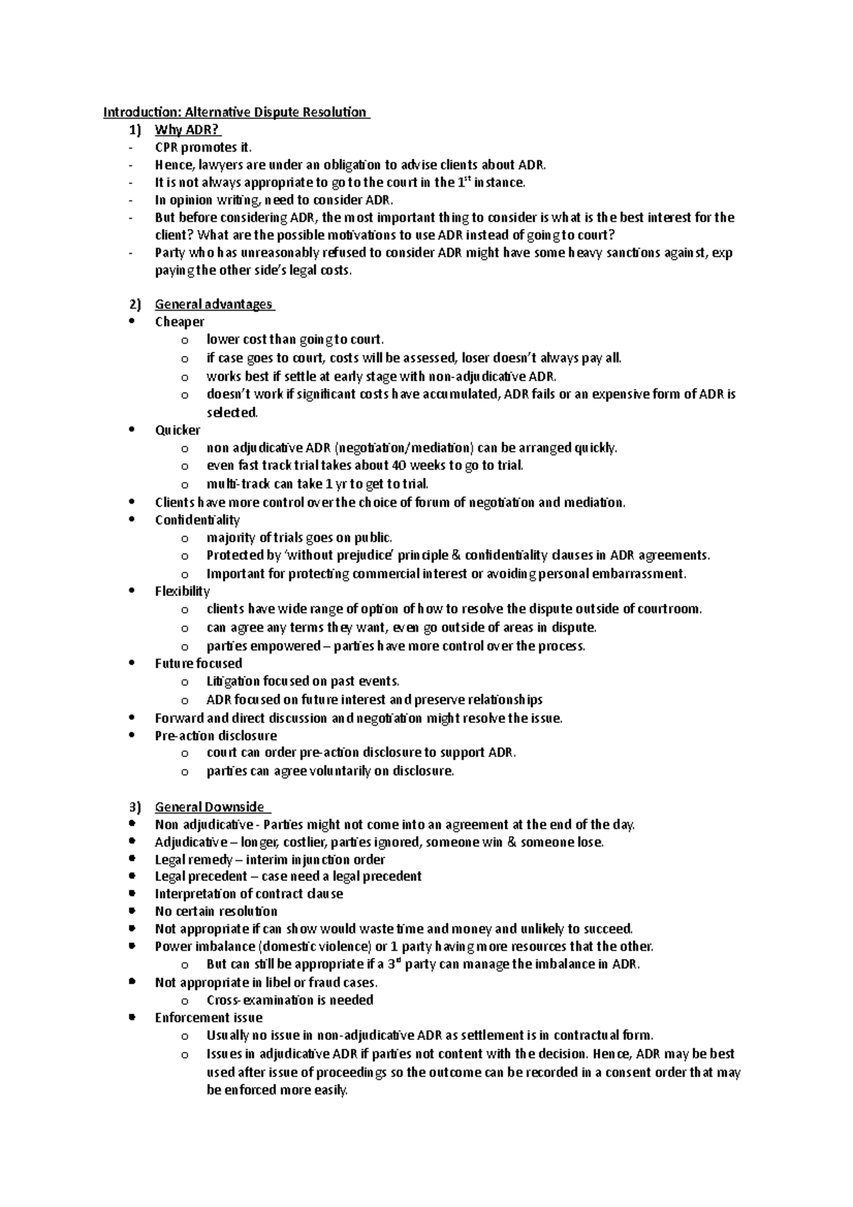 Introduction to ADR - Notes on Alternative Dispute Resolution - Studocu