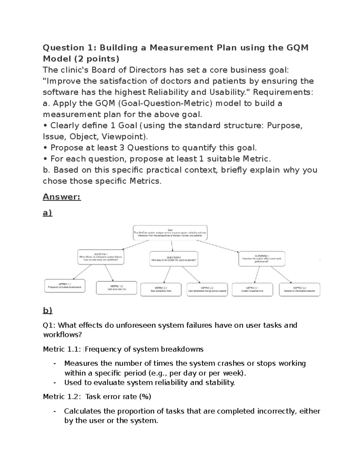 GQM Model Measurement Plan & Software Quality Analysis (CS101) - Studocu