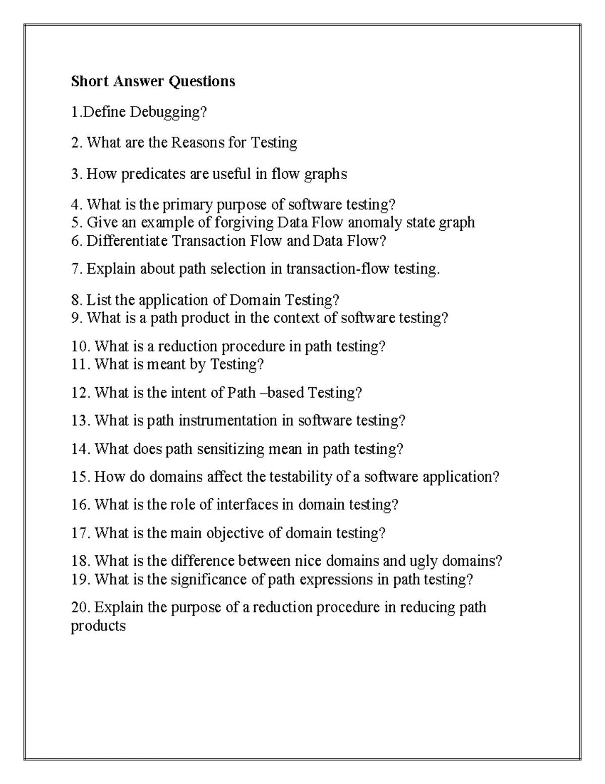 Software Testing Methodologies: Domain Testing Insights (CS101) - Studocu