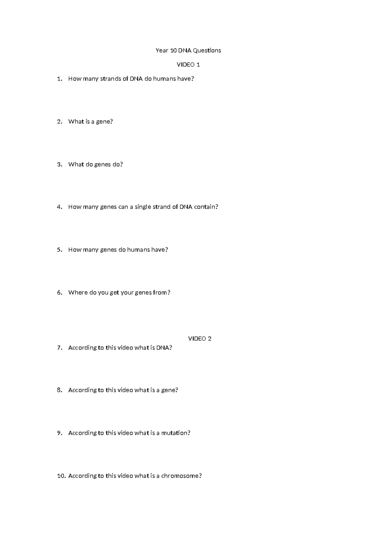 Year 10 DNA & Genetics Qs - Comprehensive Study Guide - Studocu