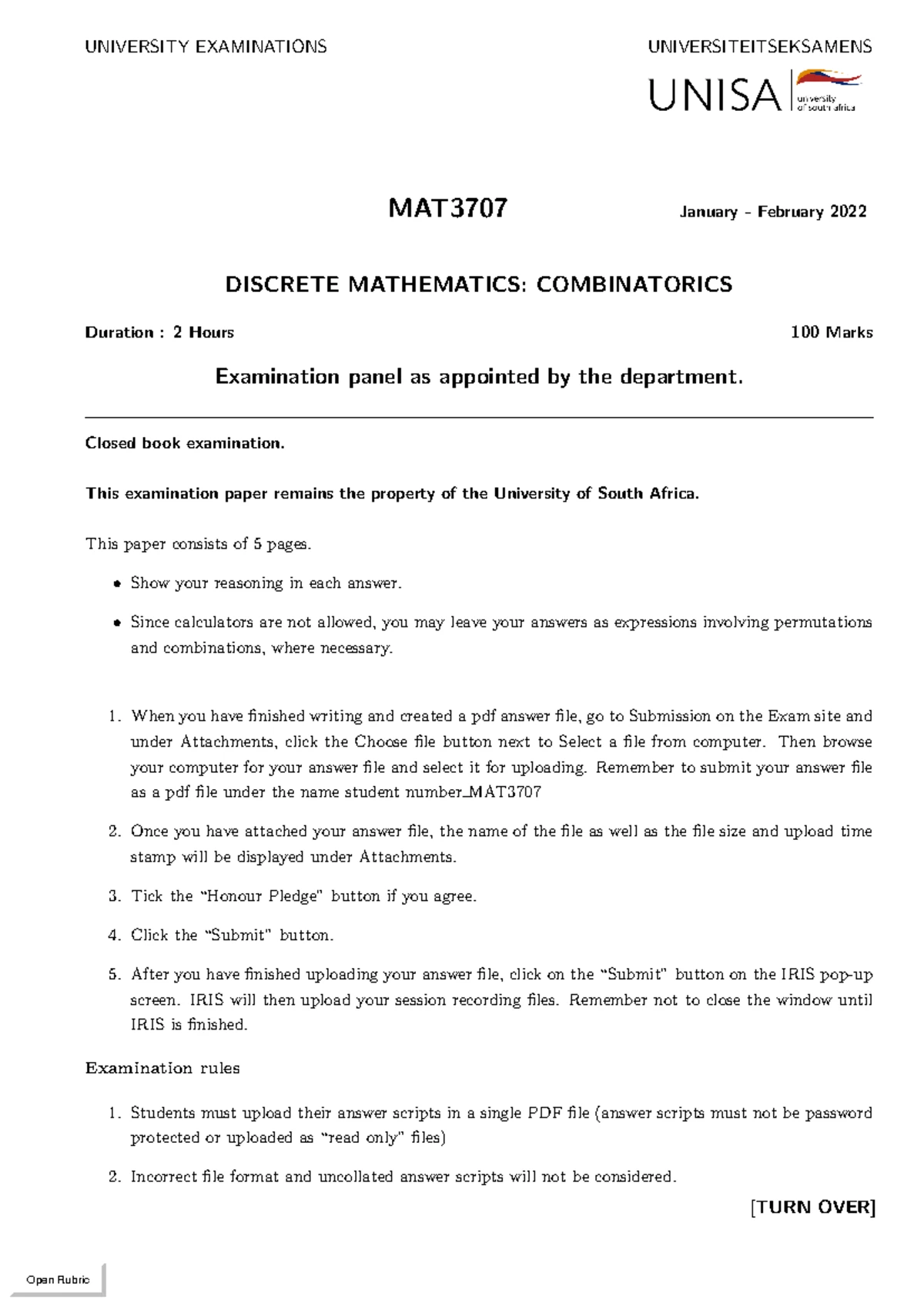 MAT3707 Discrete Mathematics: Combinatorics Assignment 1 Questions ...