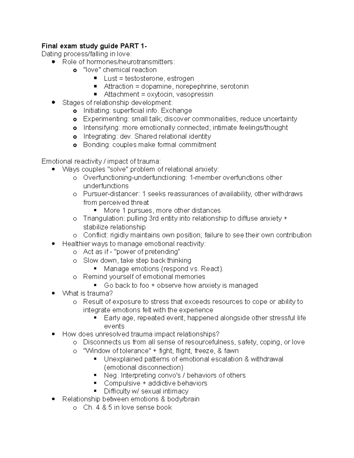 UNL CYAF 285 - Final Exam Study Guide Part 1: Relationships & Emotions ...
