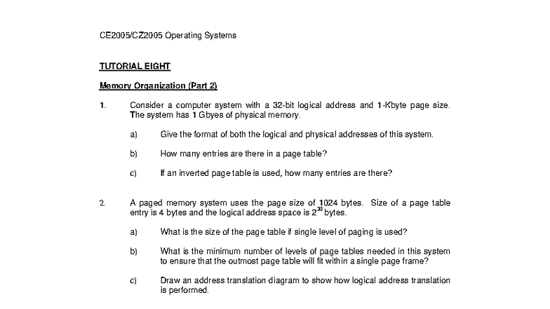 Operating Systems TUTORIAL 8: Memory Organization & Page Replacement ...