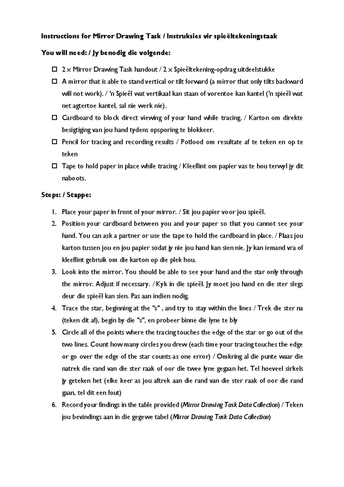 Instructions for Mirror Drawing Task - / 'n Spieël wat vertikaal kan ...