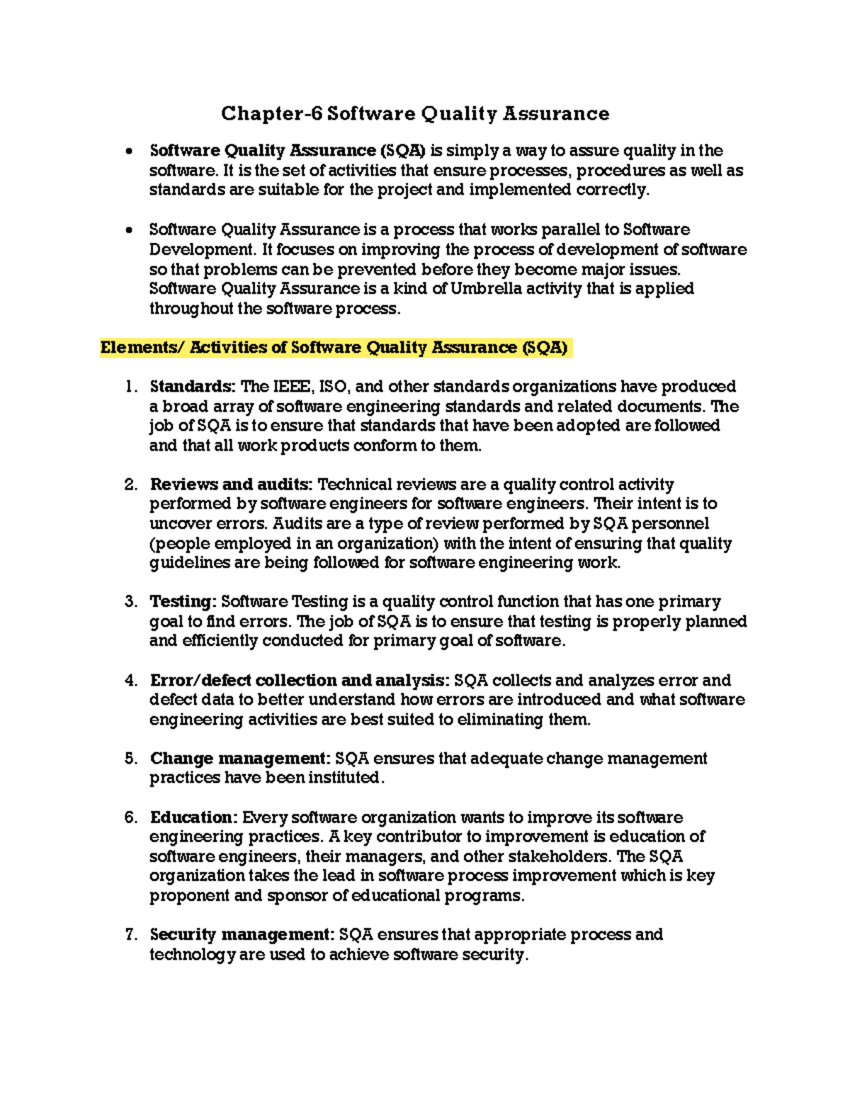 Chapter 6: Software Quality Assurance (SQA) Overview and Practices ...