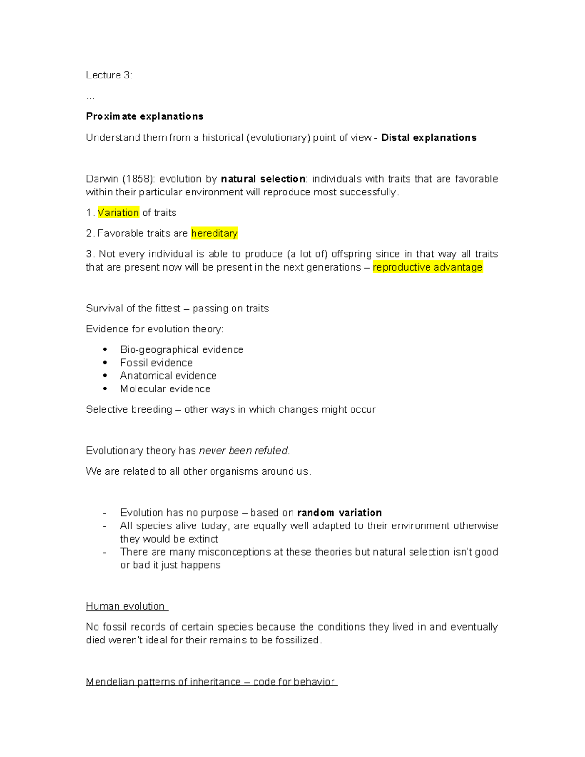 Lecture 3: Understanding Evolution and Natural Selection Principles ...