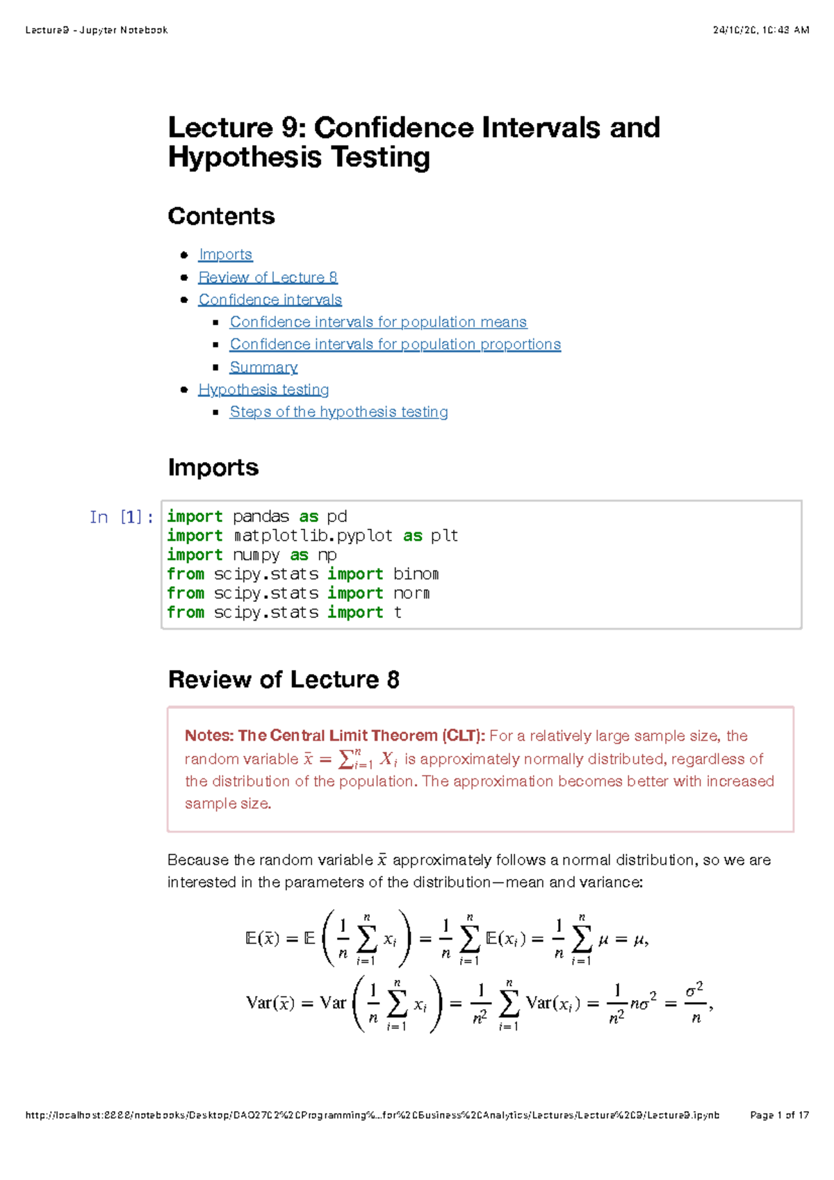 Lecture 9 - Confidence Intervals & Hypothesis Testing in DAO2702 - Studocu