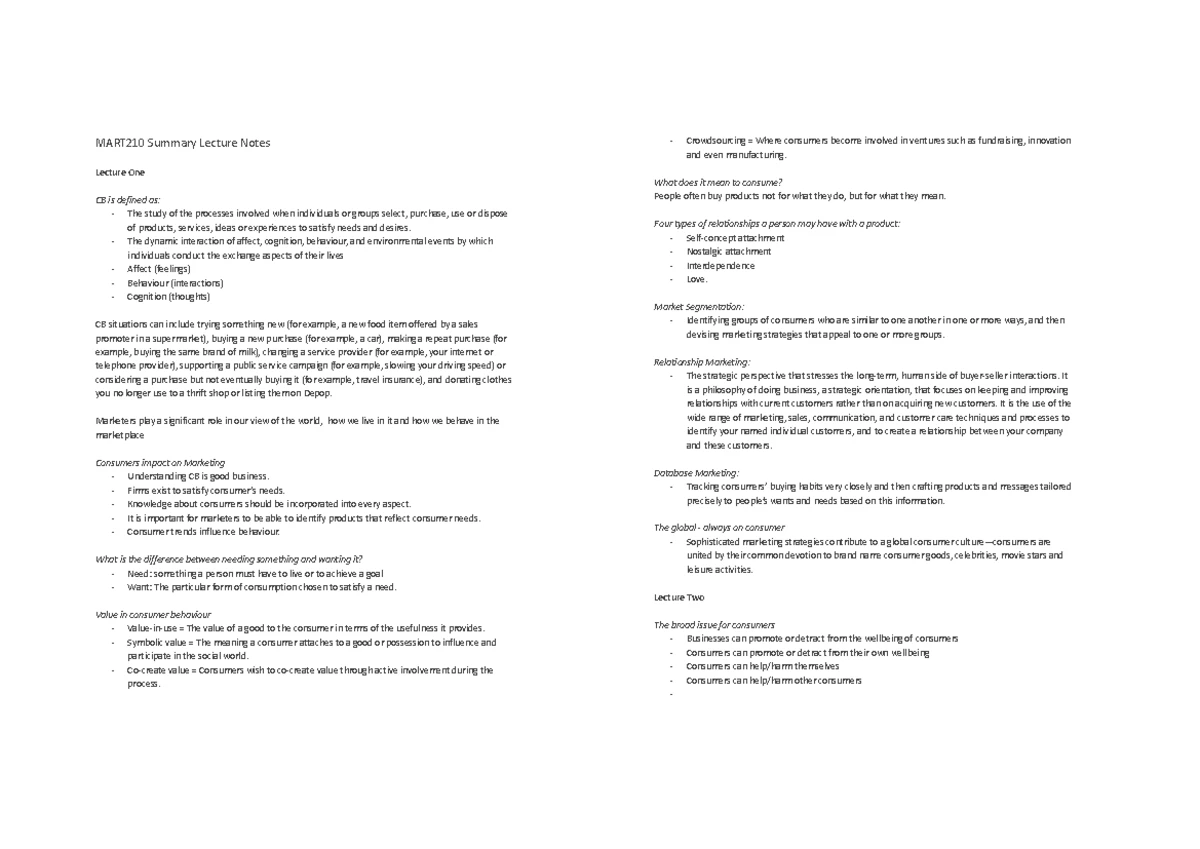 MART210 Final Exam Study Guide: Understanding Consumer Behaviour - Studocu